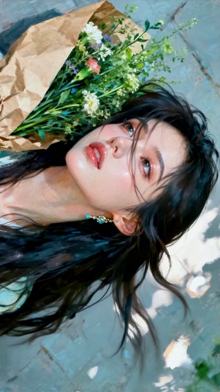 捧花长发氛围感美女