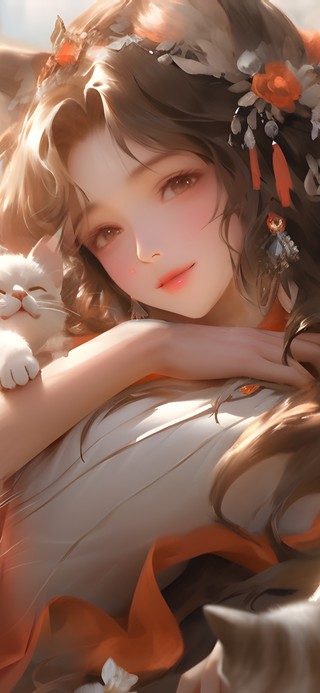 少女和猫咪 秋