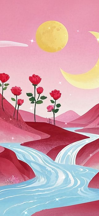 花漾壁纸|粉山与月亮