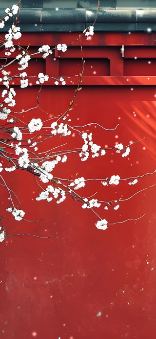 简约红墙护眼樱花