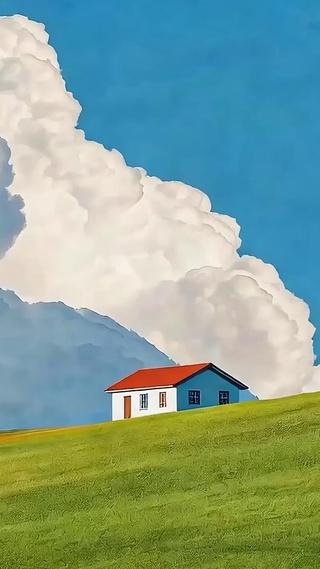 护眼白云树木房屋
