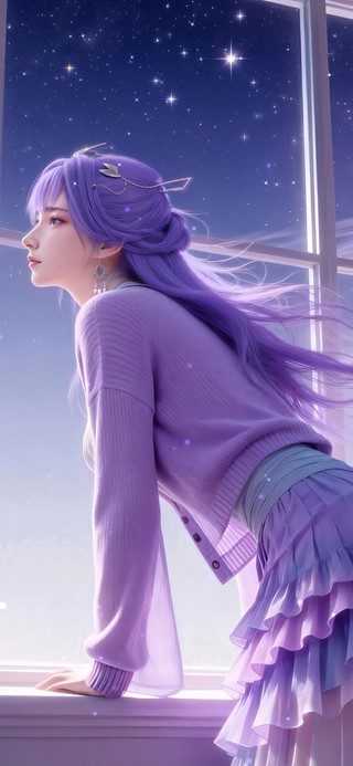 4k紫色长发美女