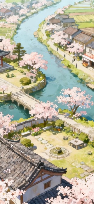 春日河边小镇