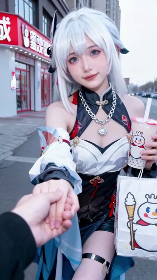 银发动漫COSPLAY奶茶少女