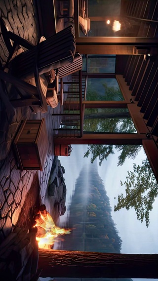 森林河流小屋雨