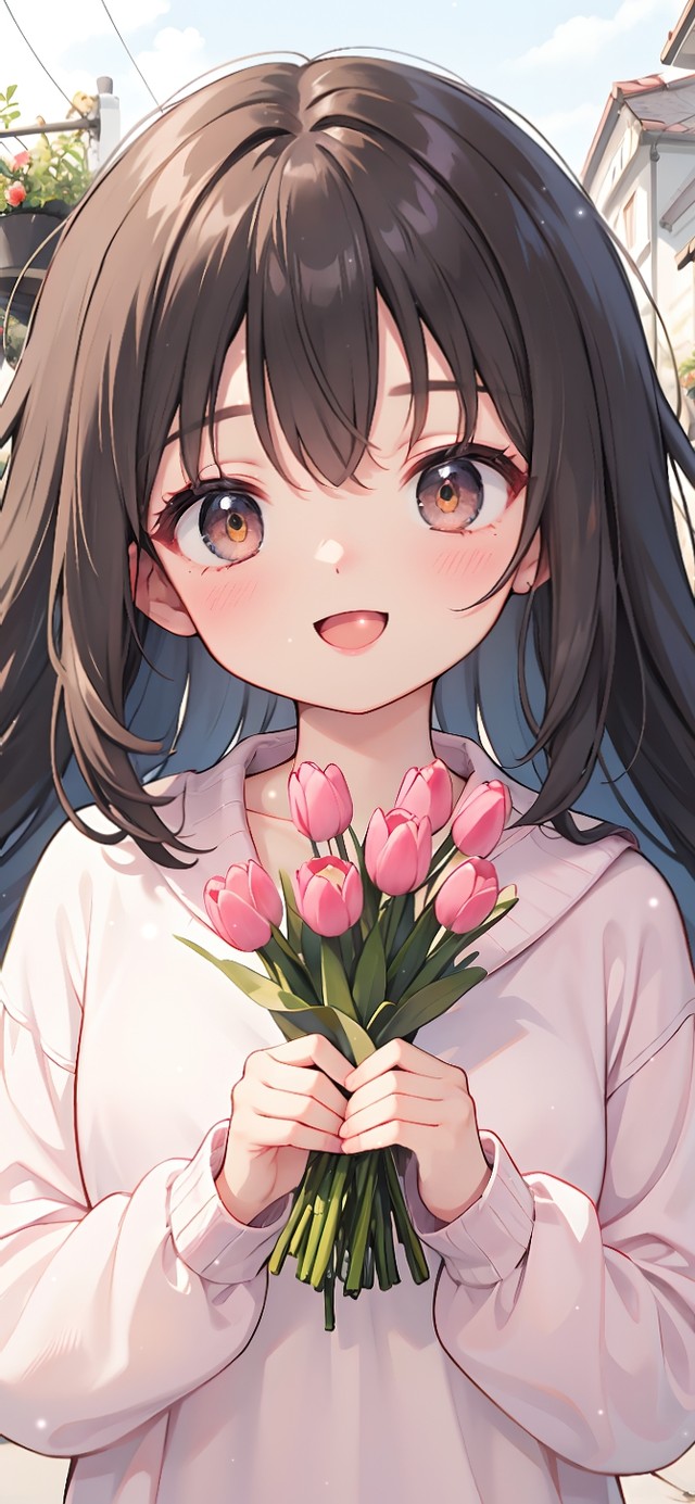 可爱捧花小女孩