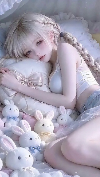 小清新卧室玩偶堆里的软萌少女