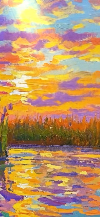 花漾壁纸|芦苇荡晚霞湖面