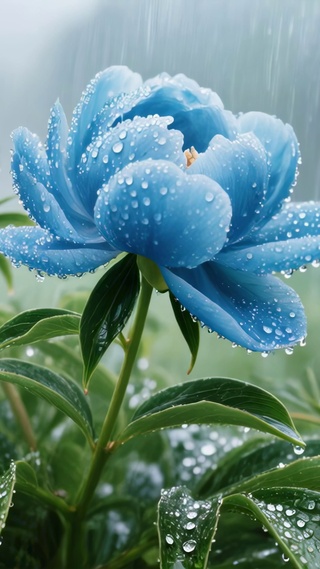 雨中露珠蓝玫瑰