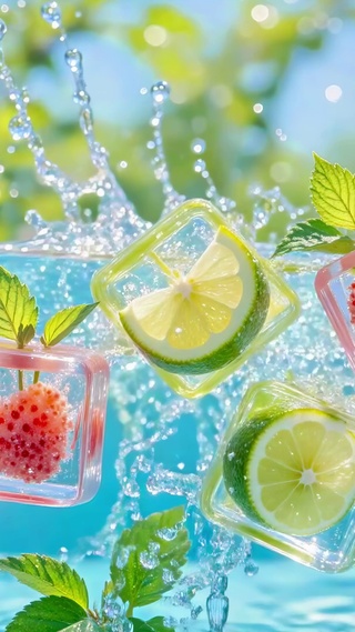 水波里的果味冰立方
