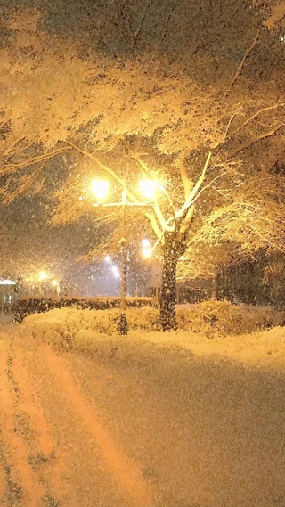 暖色唯美城市雪景