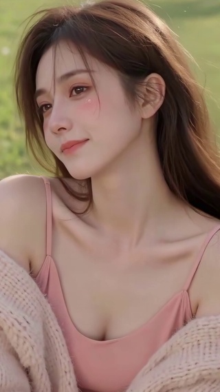 清纯草地长发美女