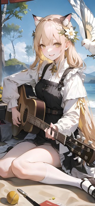 弹吉他的狐耳金发少女