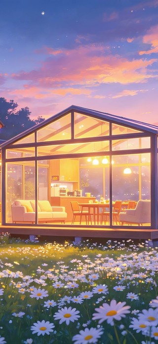 雏菊花海中的小屋
