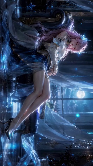 月夜沉眠的粉发少女