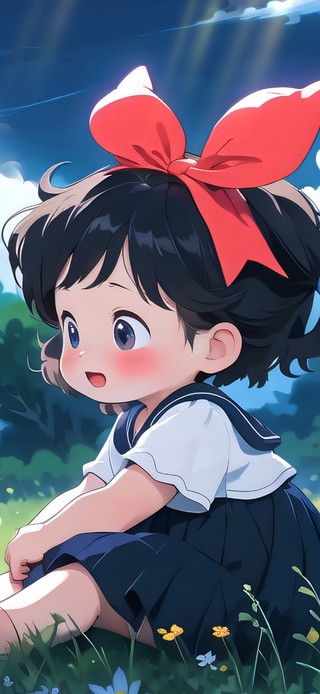 草地女孩小兔