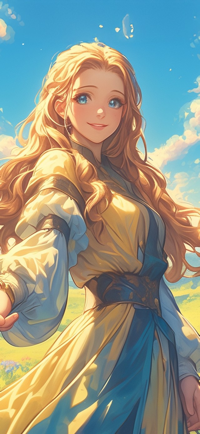 唯美春日山野花谷少女