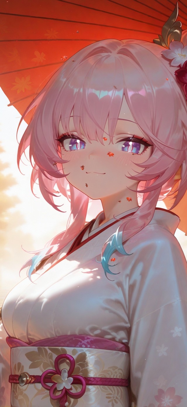 唯美秋叶红伞少女