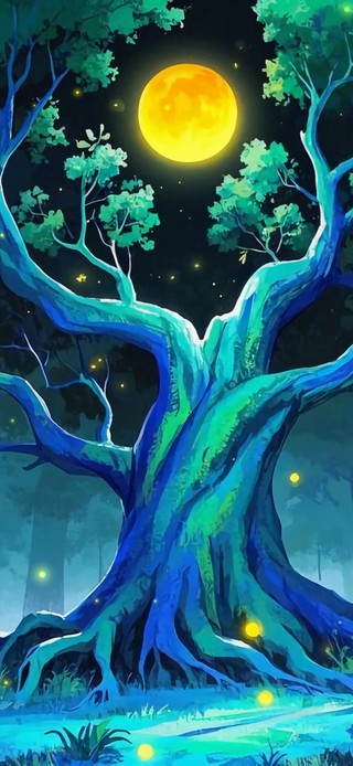 花漾壁纸|森林里的发光神树