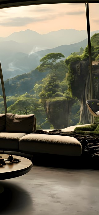 山间窗台美景