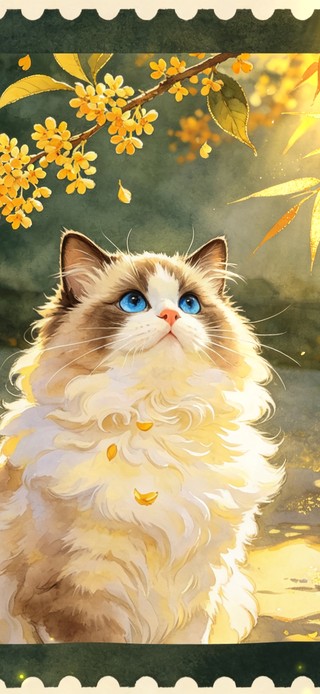 花漾壁纸复古相框里的猫咪