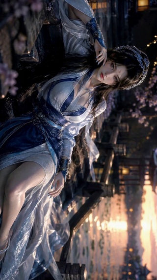 黄昏湖畔古风美人