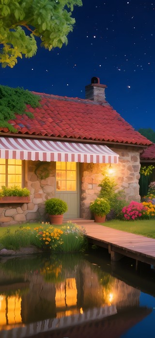 夜晚宁静的小屋