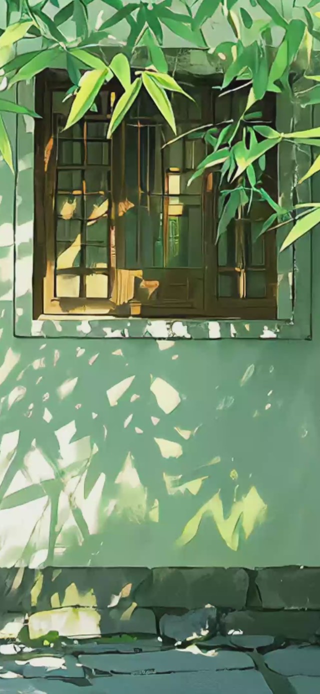 古寺后窗阳光竹影