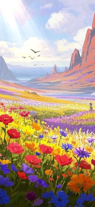 花漾壁纸|山野花海日落