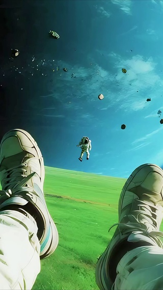 外星球悬浮前行的宇航员
