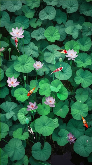 荷花锦鲤