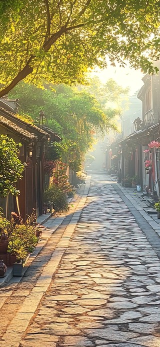 和煦春日古镇静谧傍晚