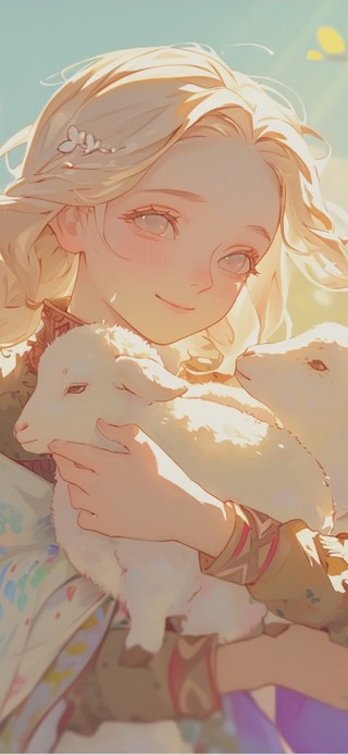 抱小羊的女孩