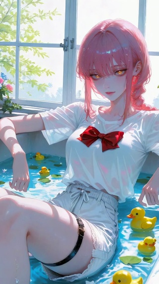 浴缸休闲粉发美少女