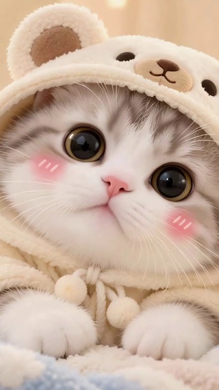 小熊装软萌奶猫动态壁纸