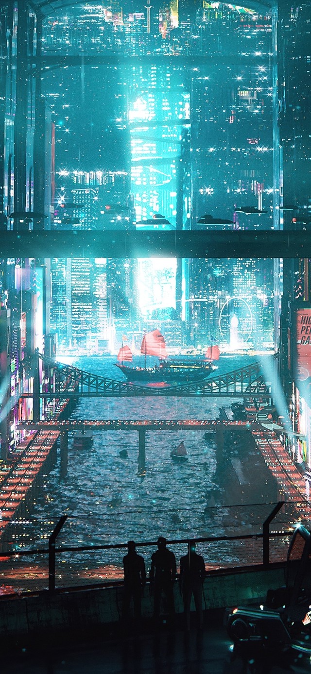 赛博朋克雨天城市