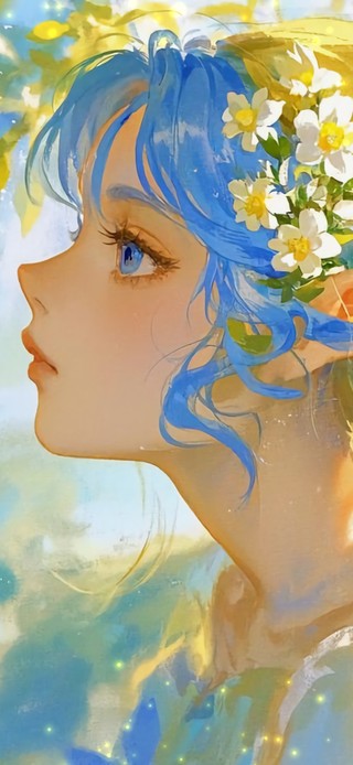 花漾壁纸|蓝发花仙精灵