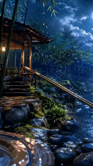 月下竹林溪畔