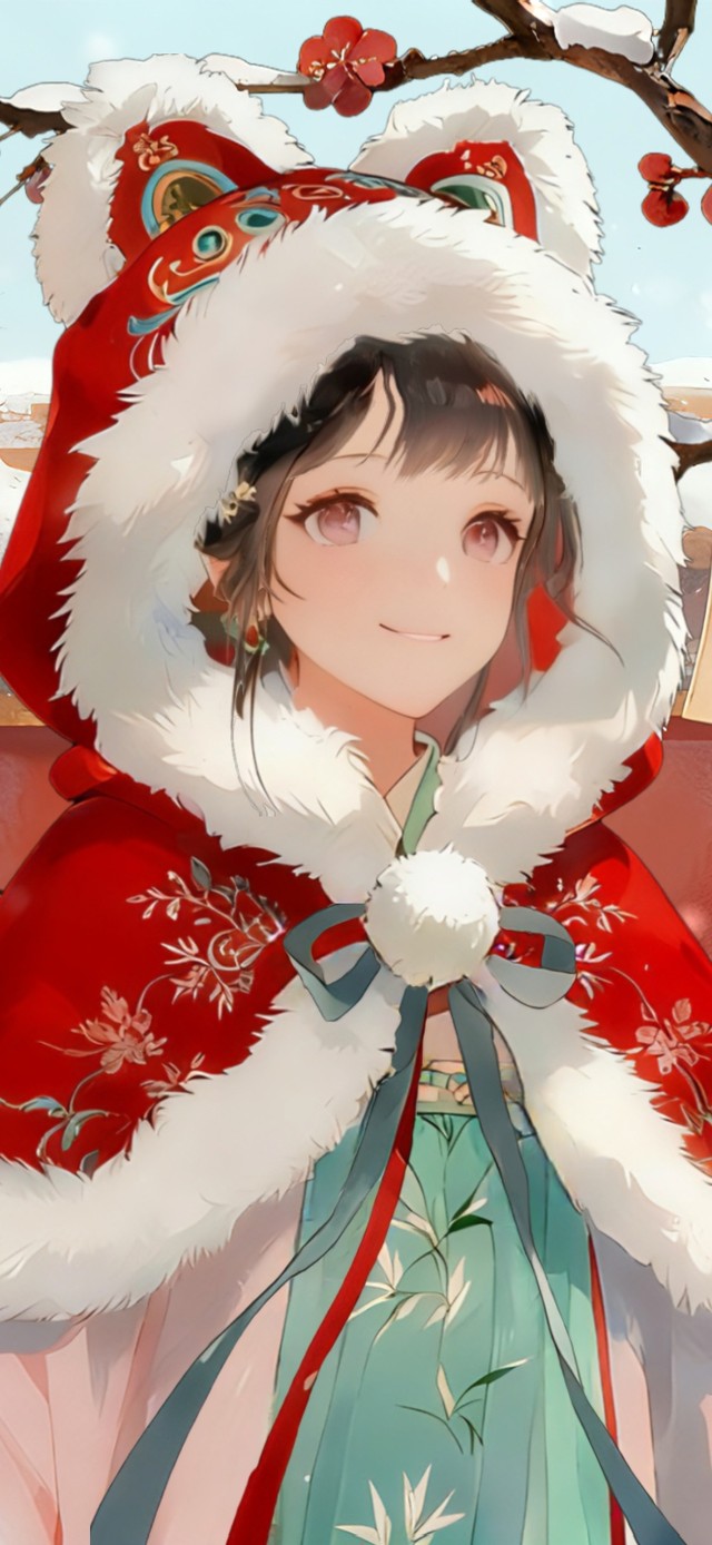 红梅宫墙祈愿少女