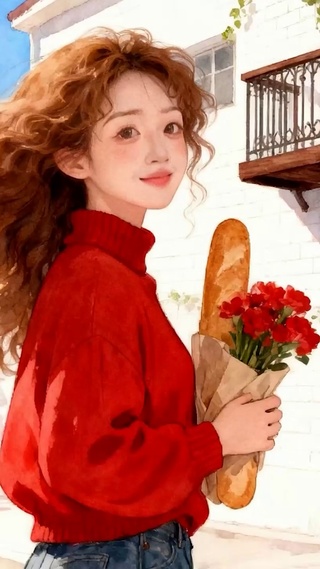 拿着鲜花女孩