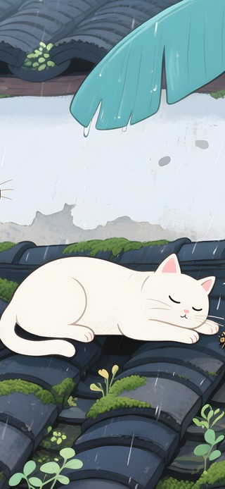 雨天屋顶的猫咪