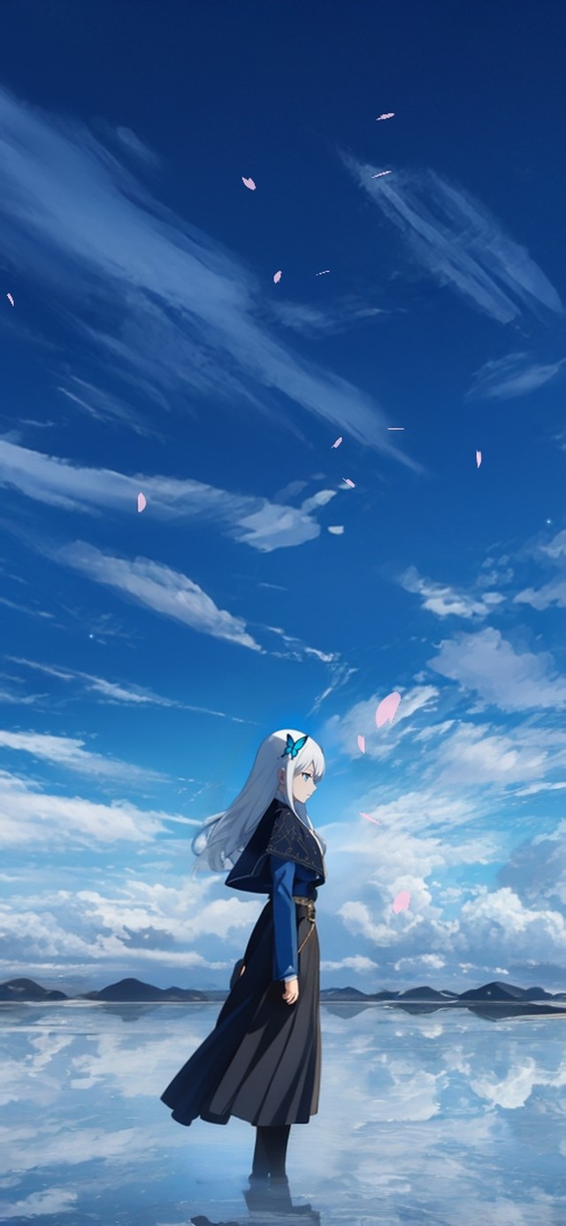 唯美樱花湖景少女