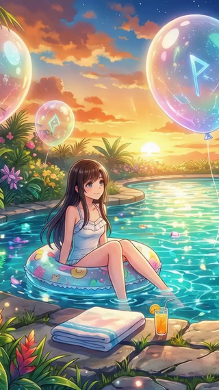 泳池边的少年少女