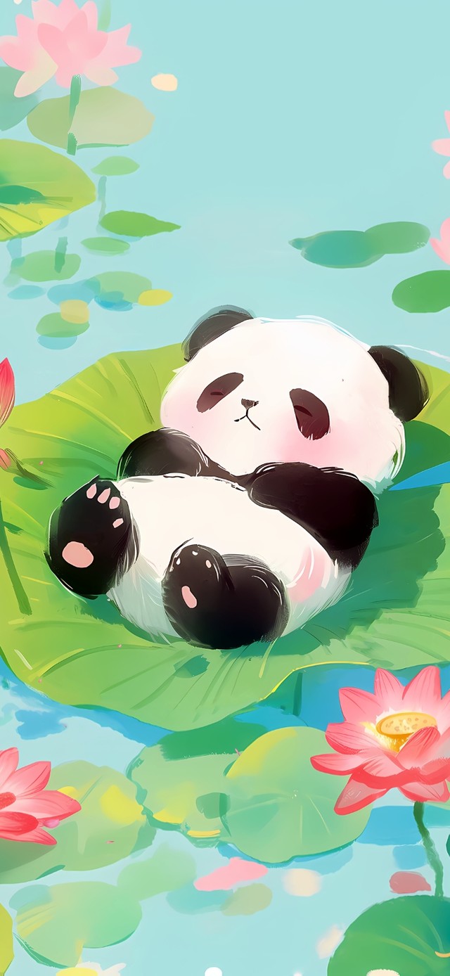 可爱荷塘熊猫