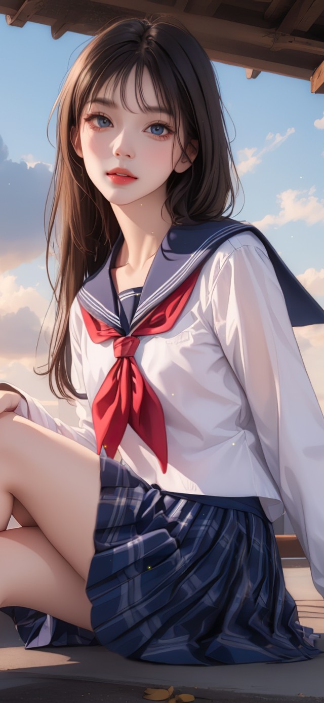 edda国漫动漫美少女清纯4k可爱的长发女孩二次元jk水手服唯美夕阳治愈