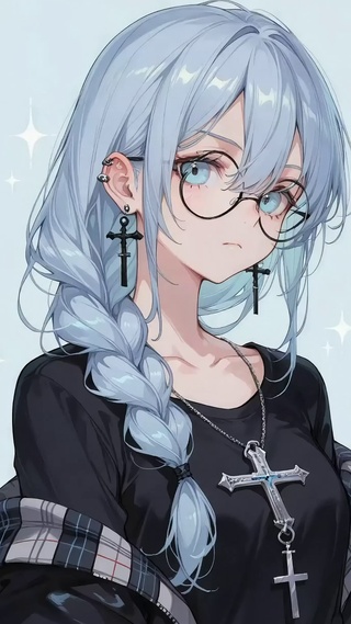 蓝发眼镜少女