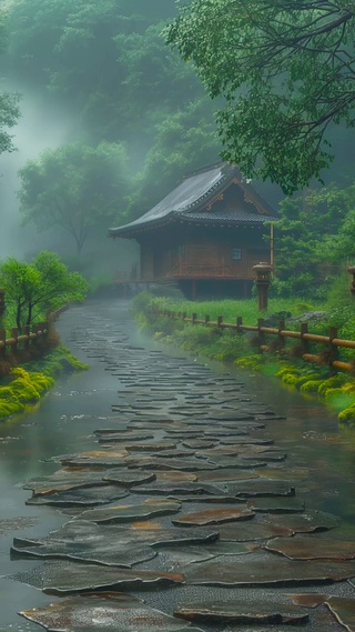 雨天深山木屋