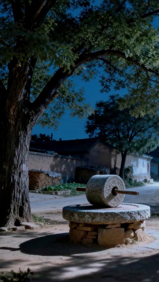 月下乡村夜景