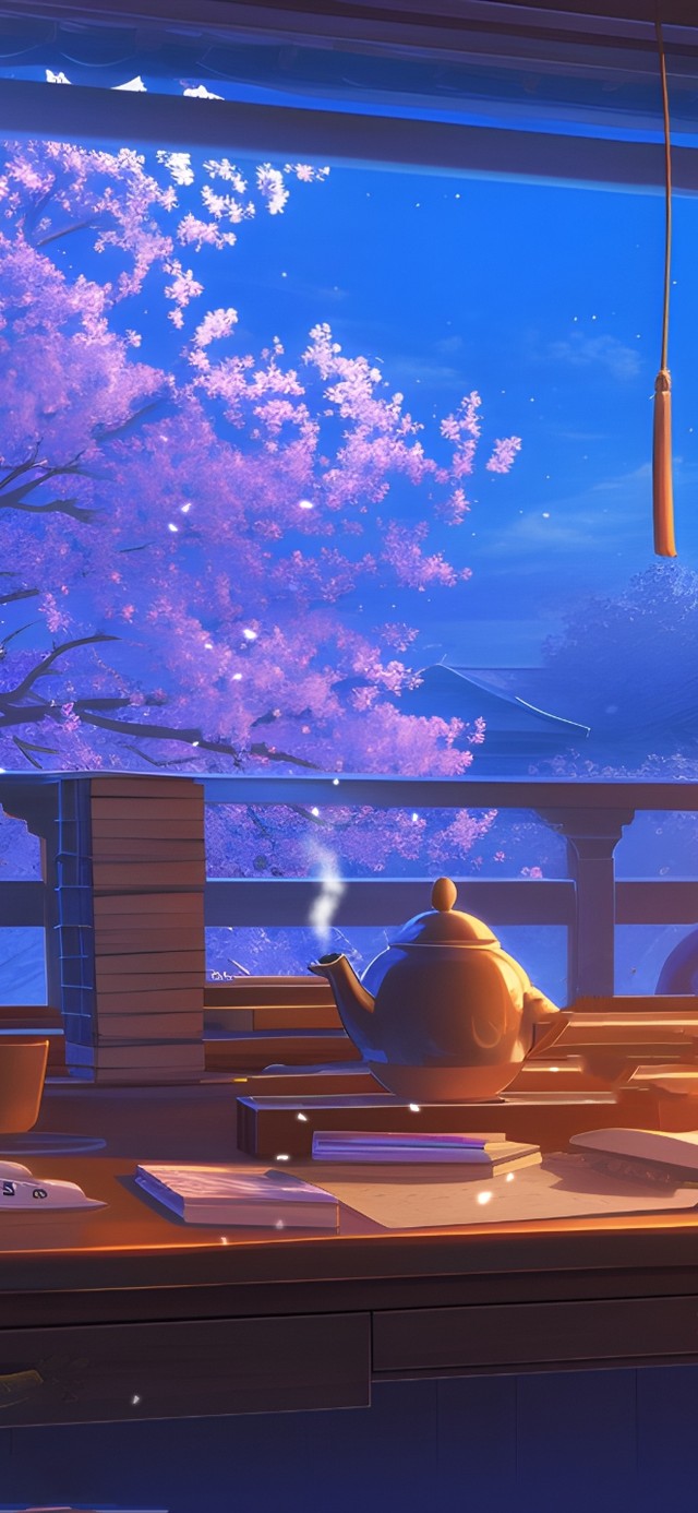 书房窗外的夜樱