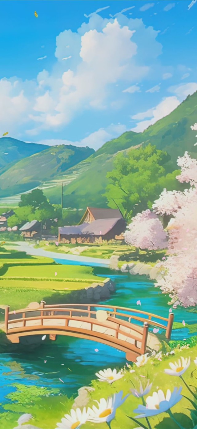 蓝天白云树木河流